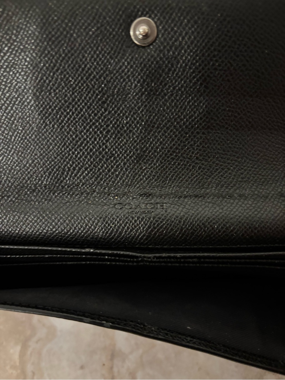 COACH Metallic oil slick Purple Leather long continental fold over snap Wallet - Picture 10 of 12